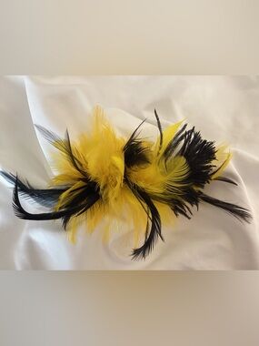 Mustard Yellow & black Feather Fascinator Hair Clip. Handmade in USA